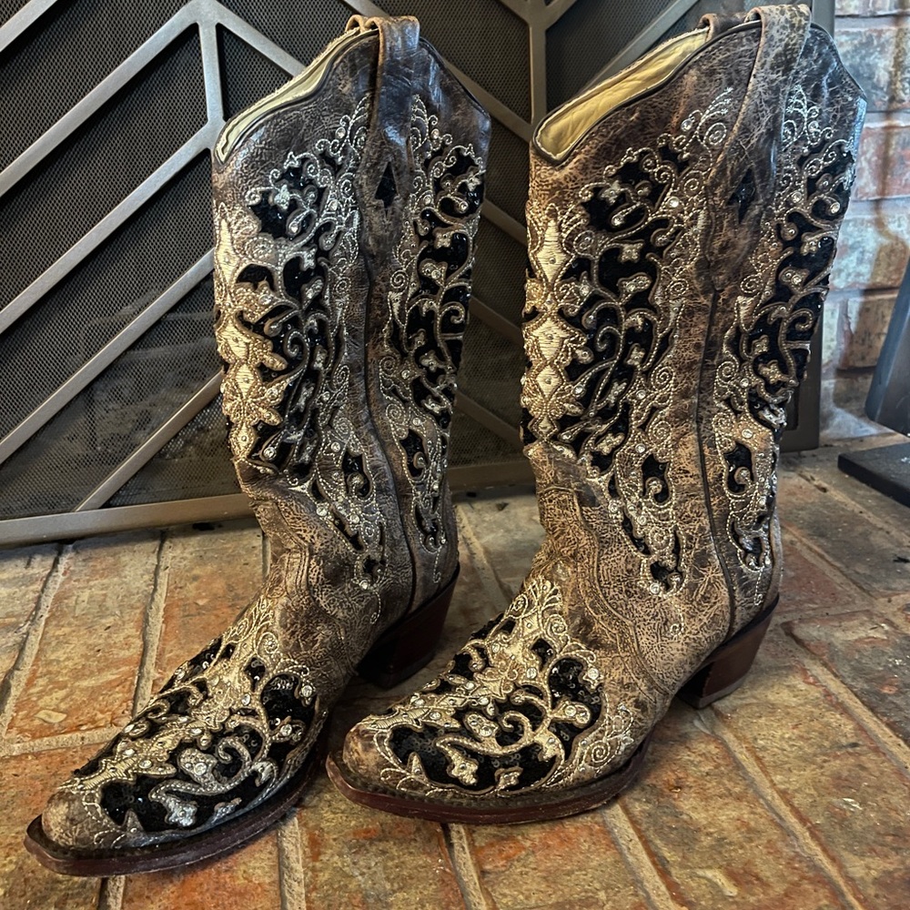 Corral Brown and Black Sequin Cowboy Boots